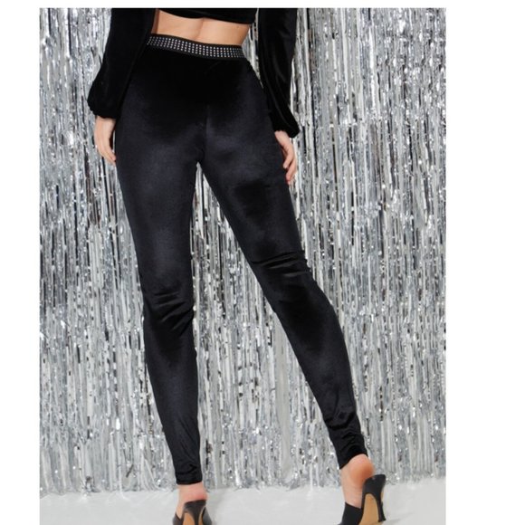 NWT Black Velvet Skinny Pant w/Metallic Trim at Waist 6 or 8/10 - Picture 3 of 3